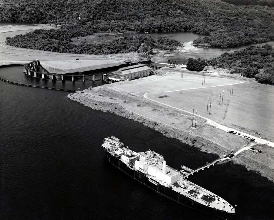 aerial view of ship docked in canal